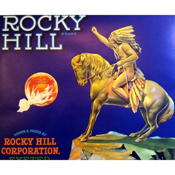 Rocky Hill Oranges Fruit Crate Label Original Vintage 1930's Horse Chief Sunkist - Picture 1 of 3
